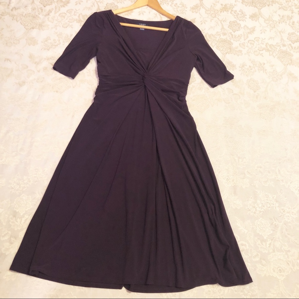 Chaps | Plum Purple Silky Flow Dress Gathered Cen